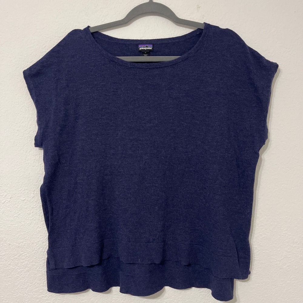 Patagonia Organic Cotton deep purple Knit Top Cap Sleeve Layered Hem Size Medium